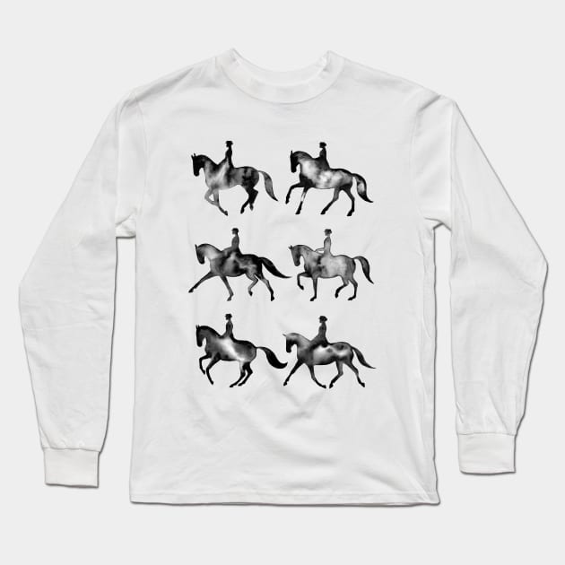 Black Dressage Horses Long Sleeve T-Shirt by illucalliart